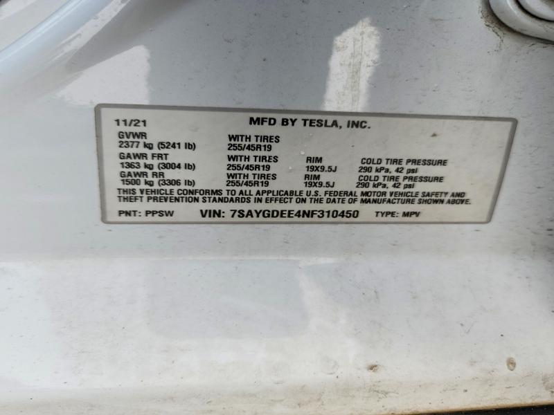 Aukcja sprzedaży 2022 Tesla Model Y, vin: 7SAYGDEE4NF310450, numer aukcji: 45447096
