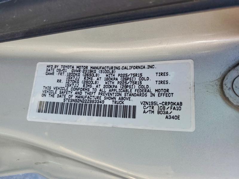 Aukcja sprzedaży 2002 Toyota Tacoma, vin: 5TESN92N22Z883349, numer aukcji: 79764955