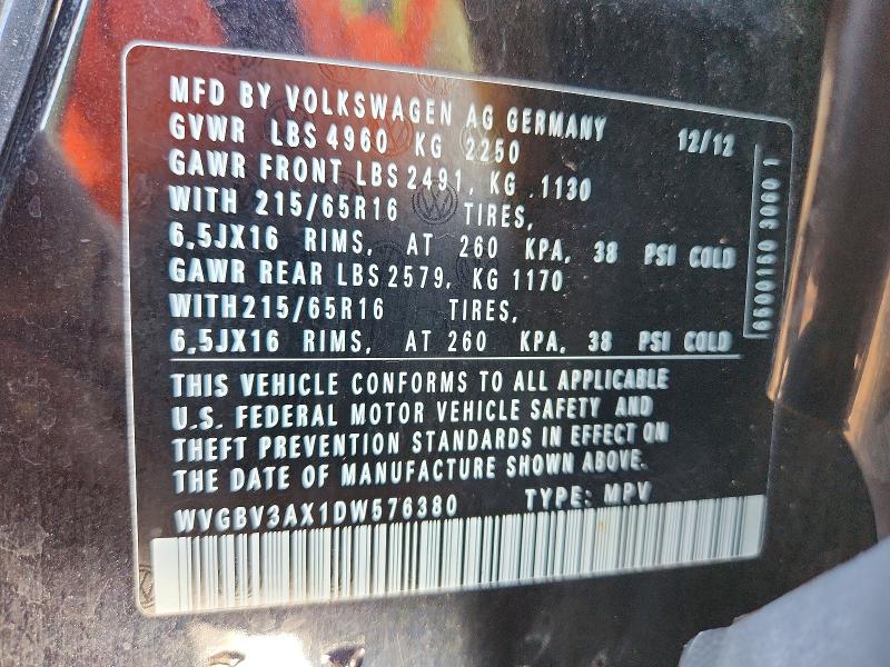Aukcja sprzedaży 2013 Volkswagen Tiguan, vin: WVGBV3AX1DW576380, numer aukcji: 47638156