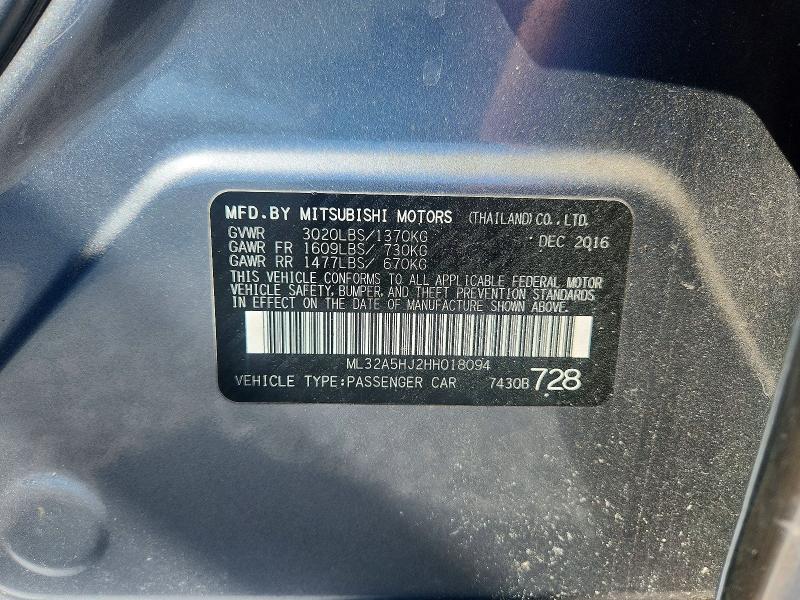 Продаж на аукціоні авто 2017 Mitsubishi Mirage, vin: ML32A5HJ2HH018094, номер лоту: 46530726