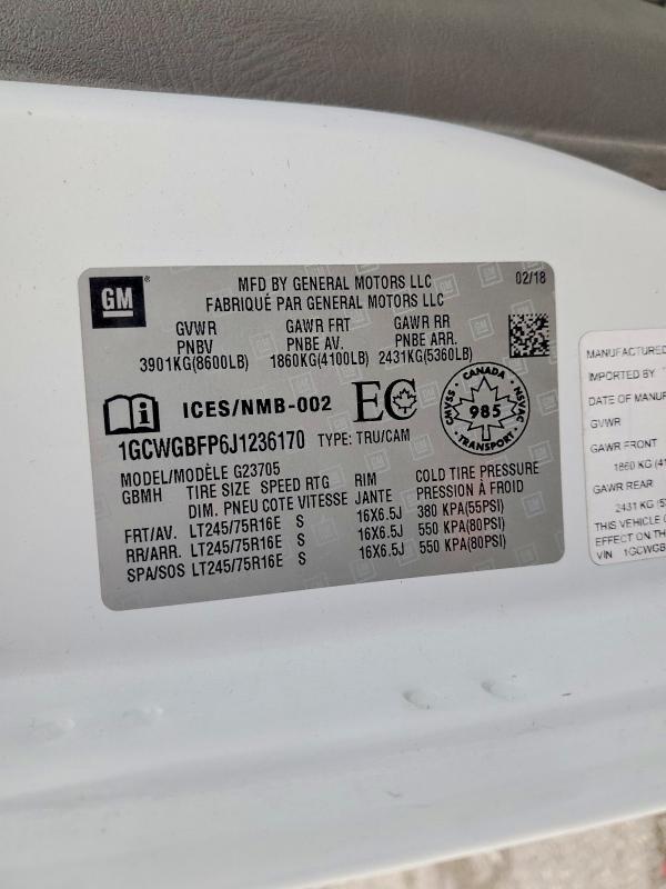 Продажа на аукционе авто 2018 Chevrolet Express G2500, vin: 1GCWGBFP6J1236170, номер лота: 48066086