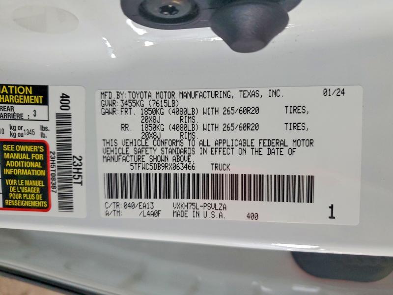 Продаж на аукціоні авто 2024 Toyota Tundra, vin: 5TFWC5DB9RX063466, номер лоту: 79402275