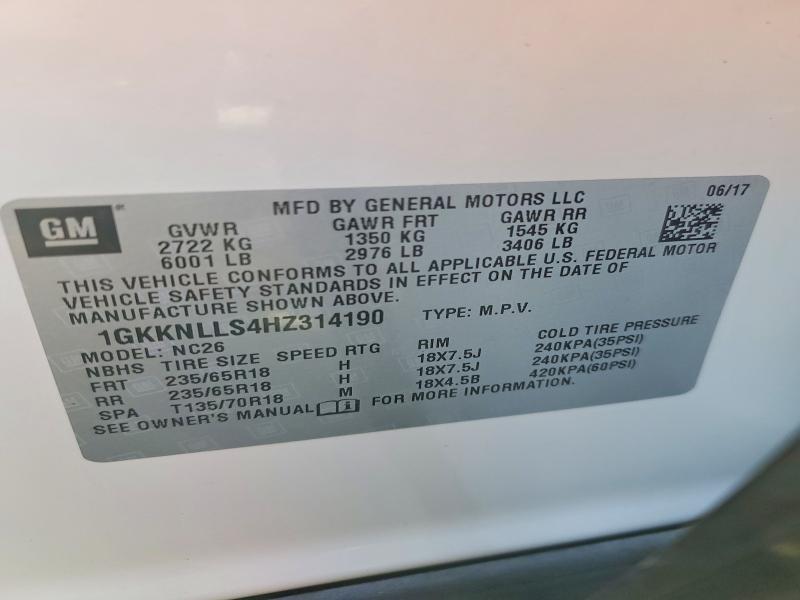 2017 Gmc Acadia მანქანა იყიდება აუქციონზე, vin: 1GKKNLLS4HZ314190, აუქციონის ნომერი: 46662616