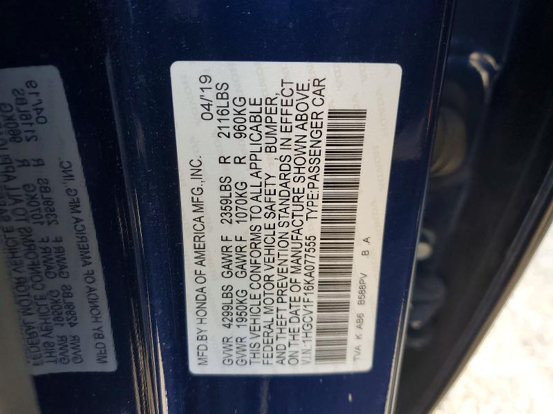 Продажа на аукционе авто 2019 Honda Accord, vin: 1HGCV1F16KA077555, номер лота: 46436006