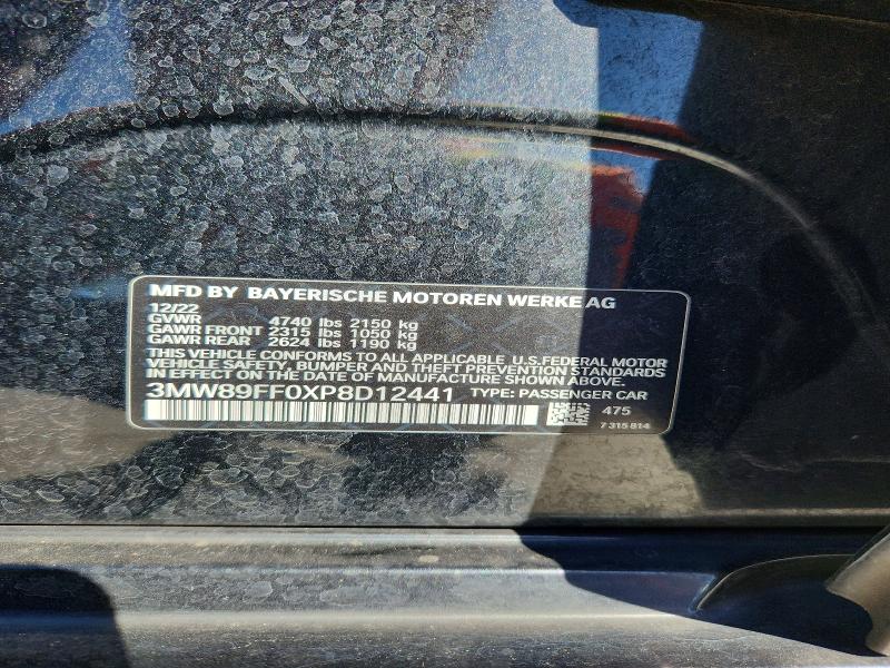 79578255 :رقم المزاد ، 3MW89FF0XP8D12441 vin ، 2023 Bmw 330xi مزاد بيع