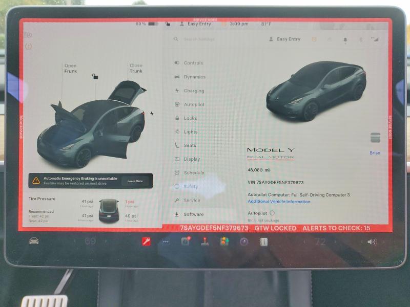 Продажа на аукционе авто 2022 Tesla Model Y, vin: 7SAYGDEF5NF379673, номер лота: 46158696