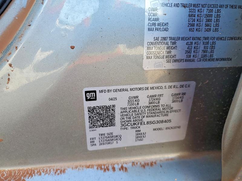 2025 Chevrolet Silverado მანქანა იყიდება აუქციონზე, vin: 3GCUKFEL8SG308405, აუქციონის ნომერი: 47657406