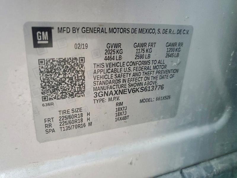 47911736 :رقم المزاد ، 3GNAXNEV6KS613776 vin ، 2019 Chevrolet Equinox مزاد بيع