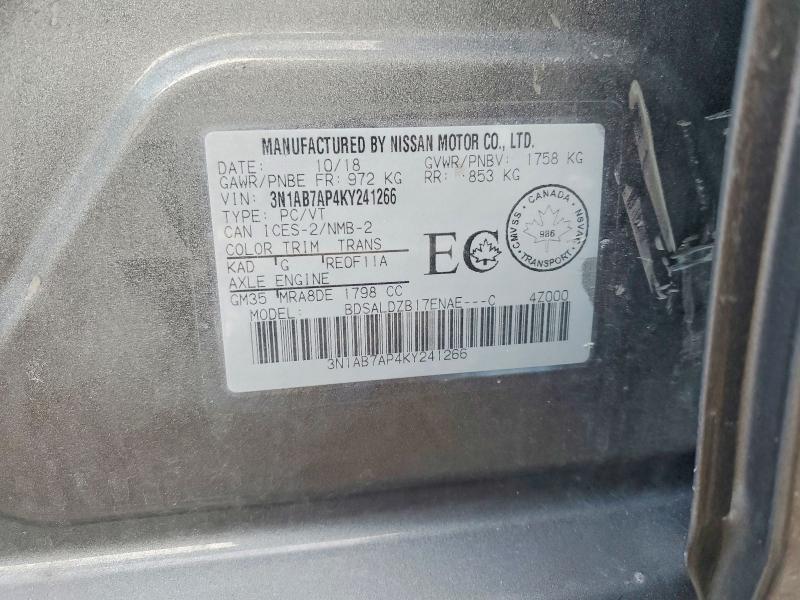 Продаж на аукціоні авто 2019 Nissan Sentra, vin: 3N1AB7AP4KY241266, номер лоту: 79538025