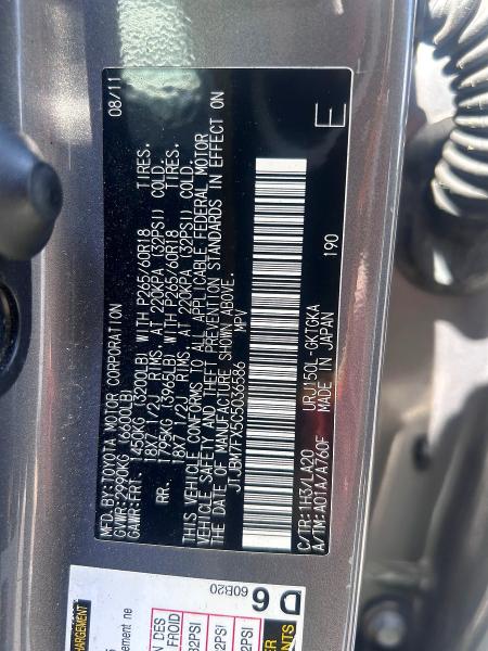 Aukcja sprzedaży 2012 Lexus Gx 460, vin: JTJBM7FX5C5036586, numer aukcji: 48141526