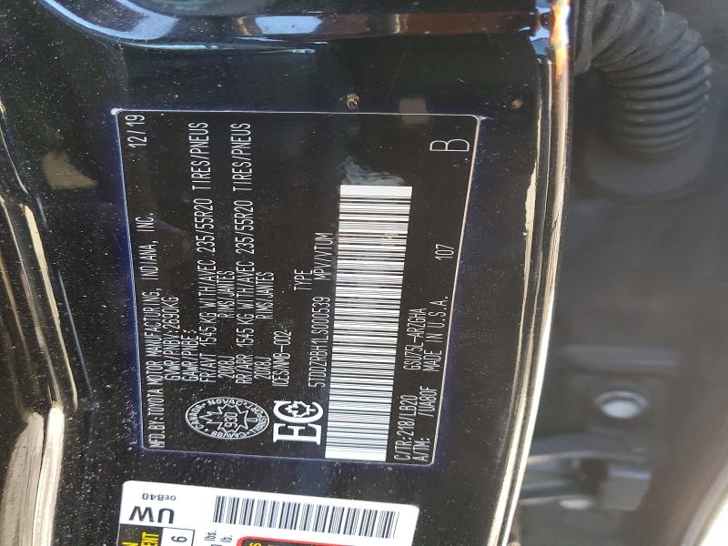 78052465 :رقم المزاد ، 5TDDZRBH1LS000539 vin ، 2020 Toyota Highlander مزاد بيع
