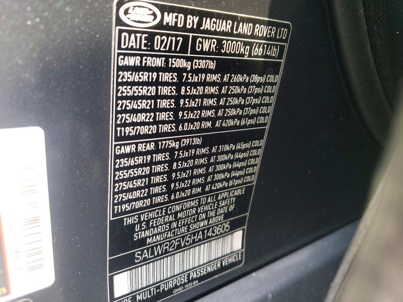 Продажа на аукционе авто 2017 Land Rover Range Rover Sport, vin: SALWR2FV5HA143605, номер лота: 45822366