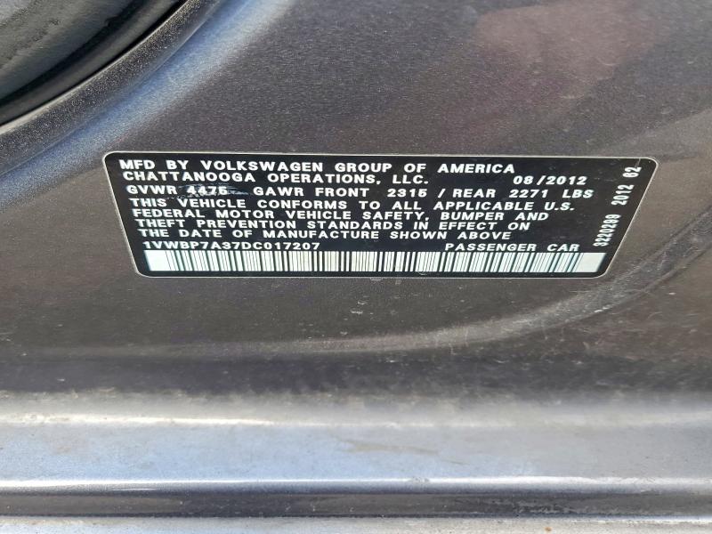 48221656 :رقم المزاد ، 1VWBP7A37DC017207 vin ، 2013 Volkswagen Passat مزاد بيع