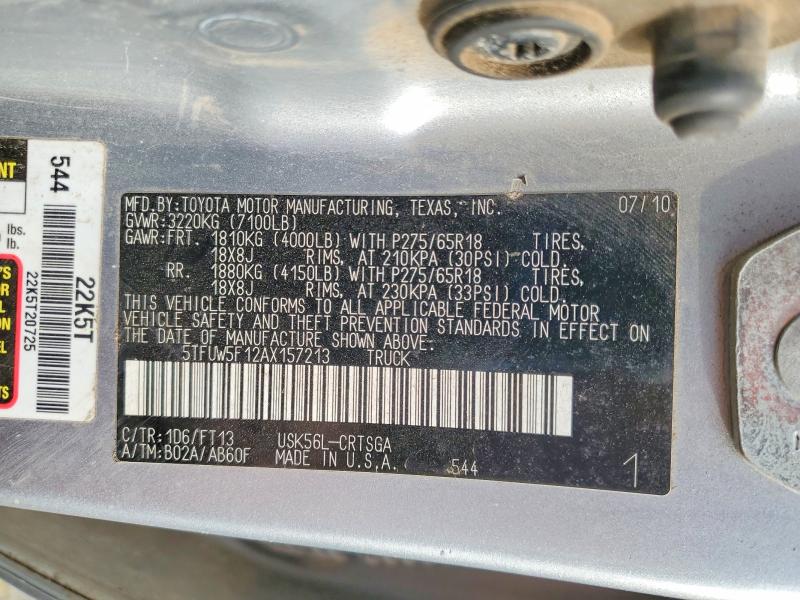 Продажа на аукционе авто 2010 Toyota Tundra, vin: 5TFUW5F12AX157213, номер лота: 47003566