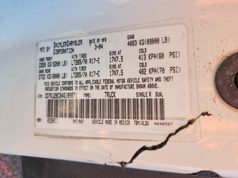 Aukcja sprzedaży 2004 Dodge Ram 2500, vin: 3D7KU28C64G190871, numer aukcji: 46765176