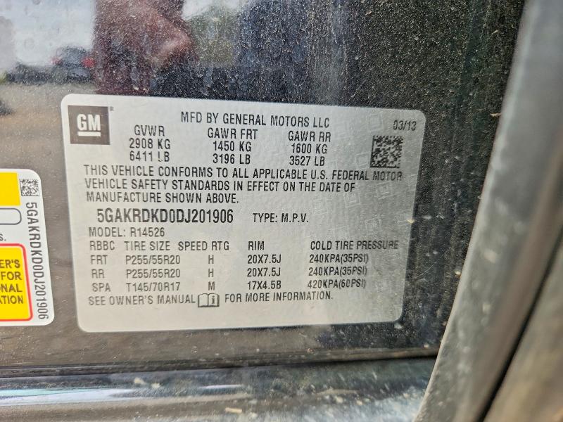 2013 Buick Enclave მანქანა იყიდება აუქციონზე, vin: 5GAKRDKD0DJ201906, აუქციონის ნომერი: 45736126