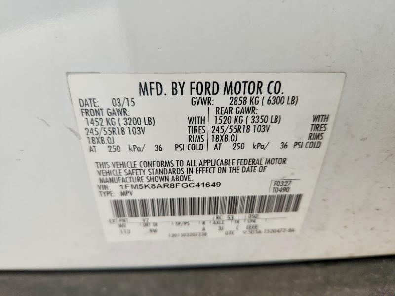 Продажа на аукционе авто 2015 Ford Explorer, vin: 1FM5K8AR8FGC41649, номер лота: 47356076