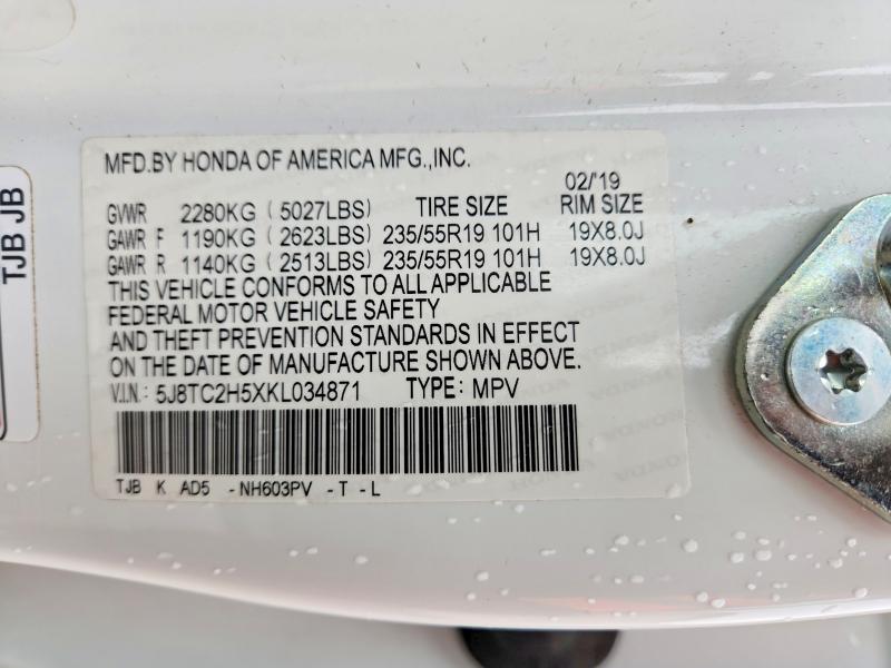 79534665 :رقم المزاد ، 5J8TC2H5XKL034871 vin ، 2019 Acura Rdx مزاد بيع