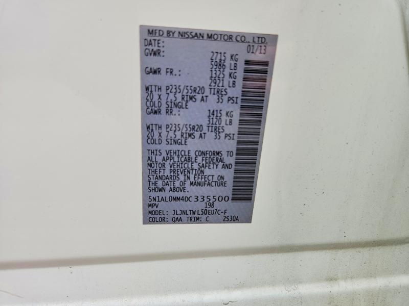 2013 Infiniti Jx35 მანქანა იყიდება აუქციონზე, vin: 5N1AL0MM4DC335500, აუქციონის ნომერი: 46299576