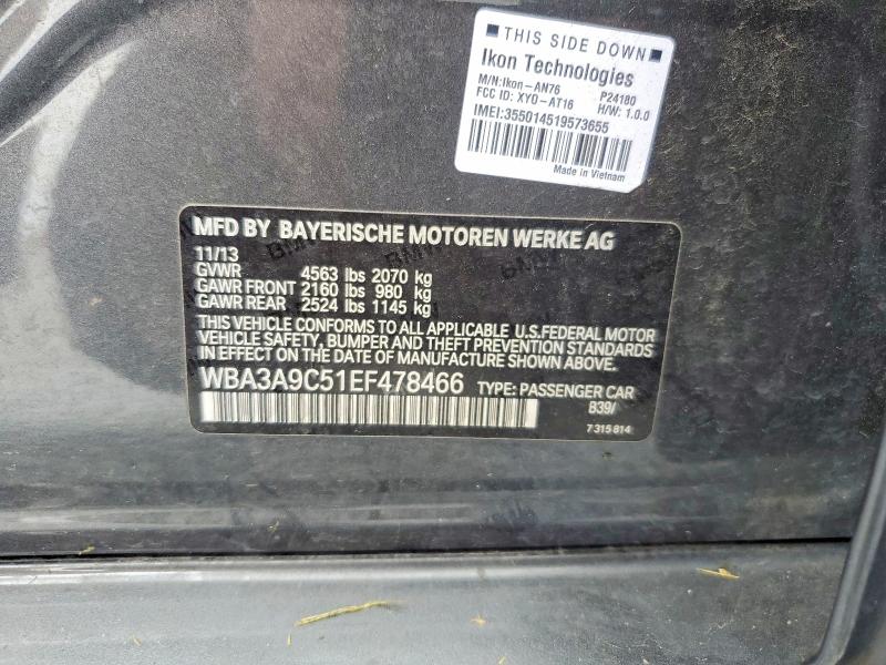 2014 Bmw 335 მანქანა იყიდება აუქციონზე, vin: WBA3A9C51EF478466, აუქციონის ნომერი: 45918756
