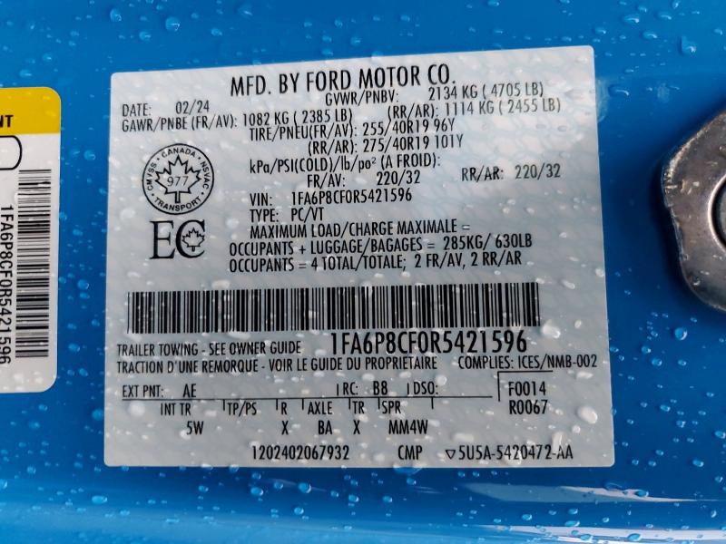 46682766 :رقم المزاد ، 1FA6P8CF0R5421596 vin ، 2024 Ford Mustang مزاد بيع