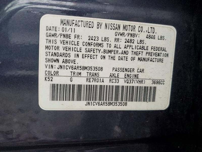 Продаж на аукціоні авто 2011 Infiniti G37, vin: JN1CV6AR5BM353508, номер лоту: 76030635