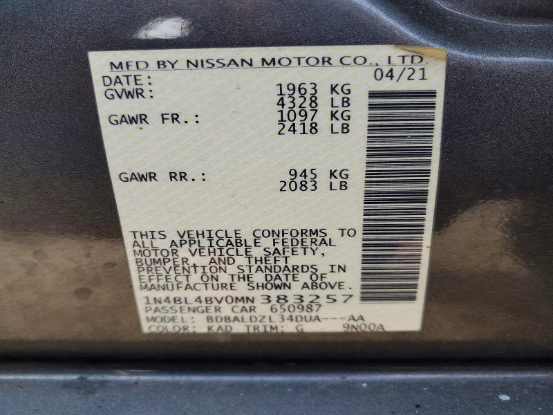 Продажа на аукционе авто 2021 Nissan Altima, vin: 1N4BL4BV0MN383257, номер лота: 79305855