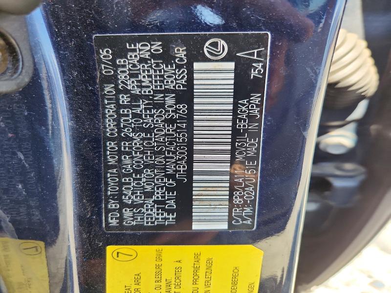Aukcja sprzedaży 2005 Lexus Es 330, vin: JTHBA30G155141768, numer aukcji: 46759886