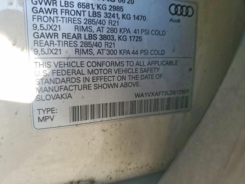 Продажа на аукционе авто 2020 Audi Q7, vin: WA1VXAF73LD012307, номер лота: 79743775