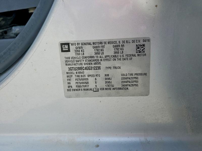 Aukcja sprzedaży 2016 Gmc Sierra, vin: 3GTU2MEC4GG312236, numer aukcji: 42012526