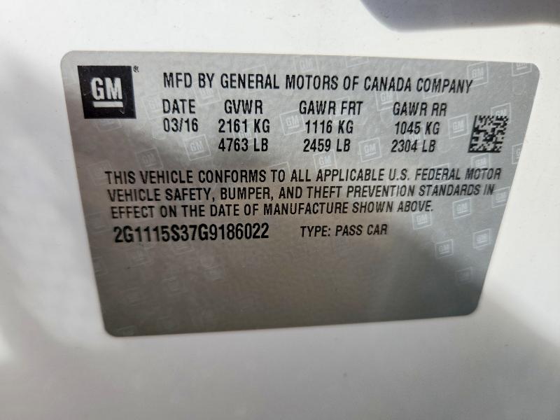 Aukcja sprzedaży 2016 Chevrolet Impala, vin: 2G1115S37G9186022, numer aukcji: 48240066