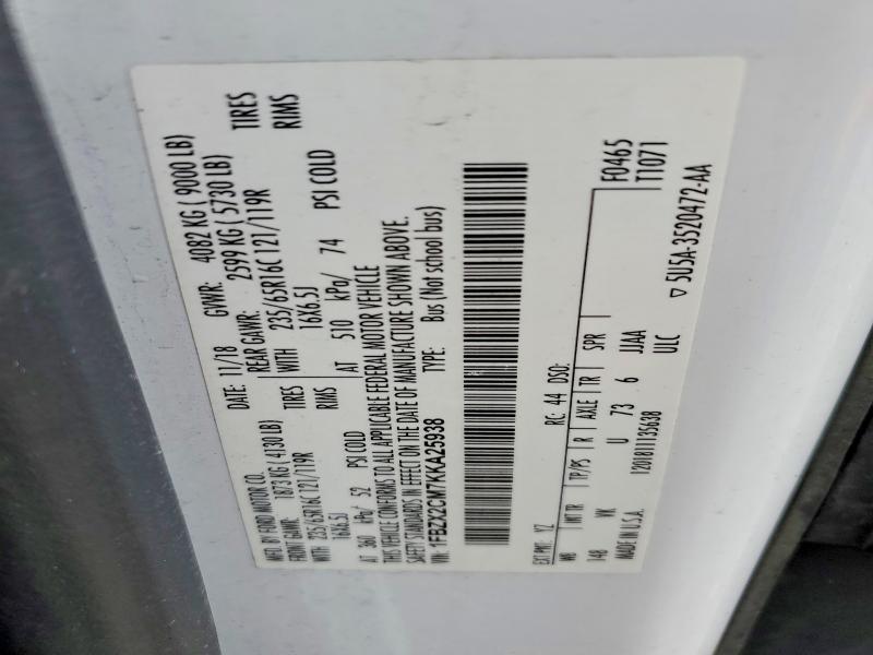 2019 Ford Transit მანქანა იყიდება აუქციონზე, vin: 1FBZX2CM7KKA25938, აუქციონის ნომერი: 56182846