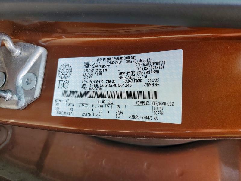 Продаж на аукціоні авто 2017 Ford Escape, vin: 1FMCU0GD5HUD61346, номер лоту: 47540656