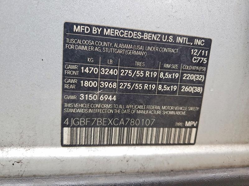 Продажа на аукционе авто 2012 Mercedes-benz Gl, vin: 4JGBF7BEXCA780107, номер лота: 79784705
