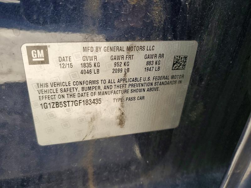47169586 :رقم المزاد ، 1G1ZB5ST7GF183435 vin ، 2016 Chevrolet Malibu مزاد بيع