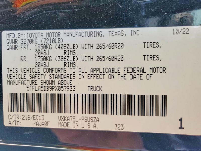 46004946 :رقم المزاد ، 5TFLA5DB9PX057933 vin ، 2023 Toyota Tundra مزاد بيع