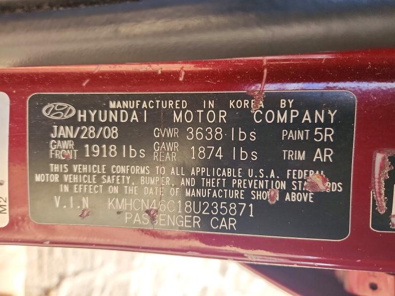 41801906 :رقم المزاد ، KMHCN46C18U235871 vin ، 2008 Hyundai Accent مزاد بيع