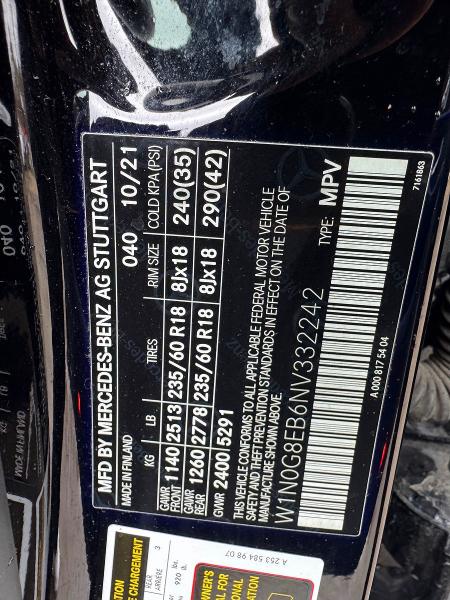 2022 Mercedes-benz Glc მანქანა იყიდება აუქციონზე, vin: W1N0G8EB6NV332242, აუქციონის ნომერი: 46147046