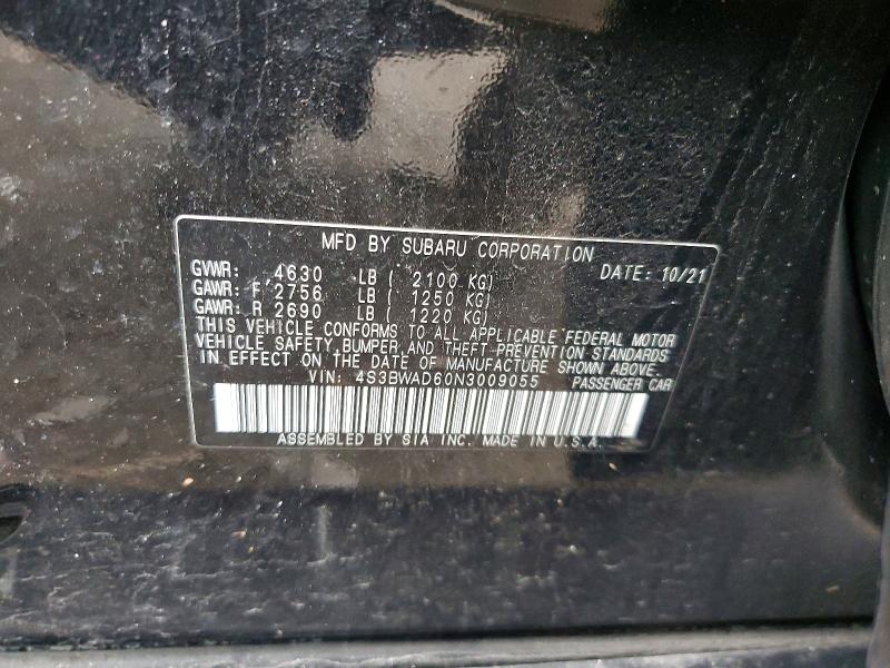 Aukcja sprzedaży 2022 Subaru Legacy, vin: 4S3BWAD60N3009055, numer aukcji: 46994206