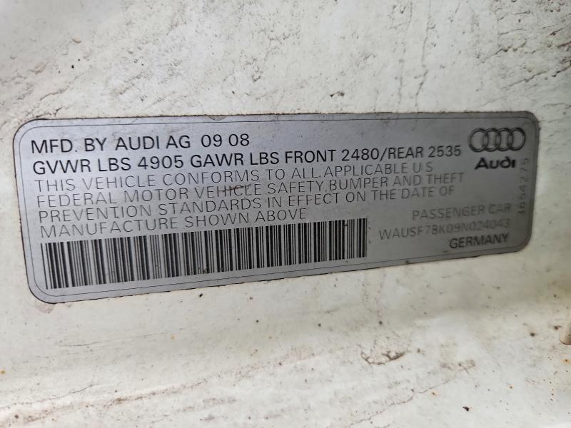Продажа на аукционе авто 2009 Audi A4, vin: WAUSF78K09N024043, номер лота: 47231326