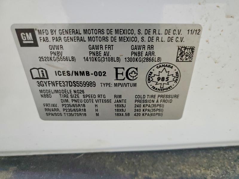 78358515 :رقم المزاد ، 3GYFNFE37DS559989 vin ، 2013 Cadillac Srx مزاد بيع