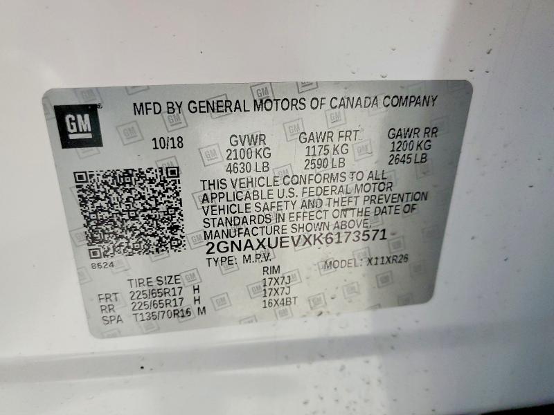 Продаж на аукціоні авто 2019 Chevrolet Equinox, vin: 2GNAXUEVXK6173571, номер лоту: 47029266