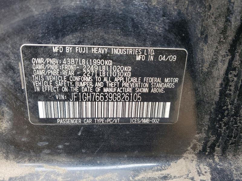 2009 Subaru Impreza მანქანა იყიდება აუქციონზე, vin: JF1GH76639G826105, აუქციონის ნომერი: 46753306