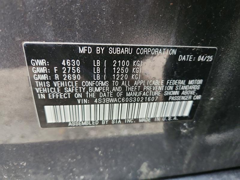 45873216 :رقم المزاد ، 4S3BWAC60S3021607 vin ، 2025 Subaru Legacy مزاد بيع