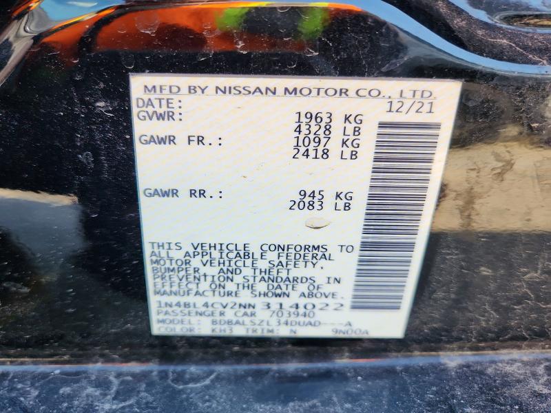 Продаж на аукціоні авто 2022 Nissan Altima, vin: 1N4BL4CV2NN314022, номер лоту: 47924806