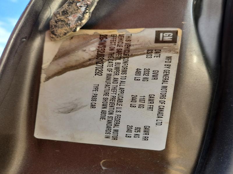 2003 Buick Century მანქანა იყიდება აუქციონზე, vin: 2G4WS52J031270292, აუქციონის ნომერი: 47437366