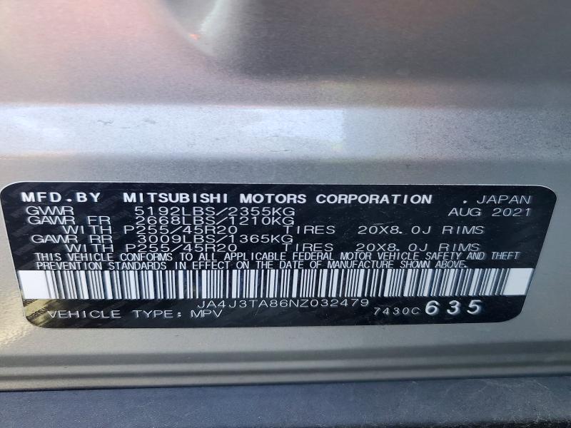 Продаж на аукціоні авто 2022 Mitsubishi Outlander, vin: JA4J3TA86NZ032479, номер лоту: 45994626