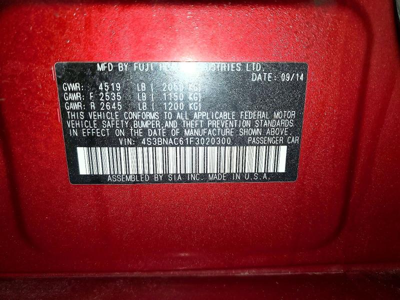 2015 Subaru Legacy მანქანა იყიდება აუქციონზე, vin: 4S3BNAC61F3020300, აუქციონის ნომერი: 79285475