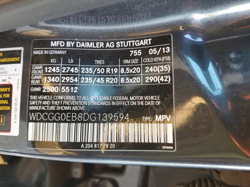 Продаж на аукціоні авто 2013 Mercedes-benz Glk, vin: WDCGG0EB8DG139594, номер лоту: 45823586