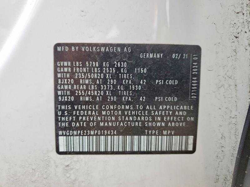 Aukcja sprzedaży 2021 Volkswagen Id.4, vin: WVGDMPE23MP019434, numer aukcji: 47602716